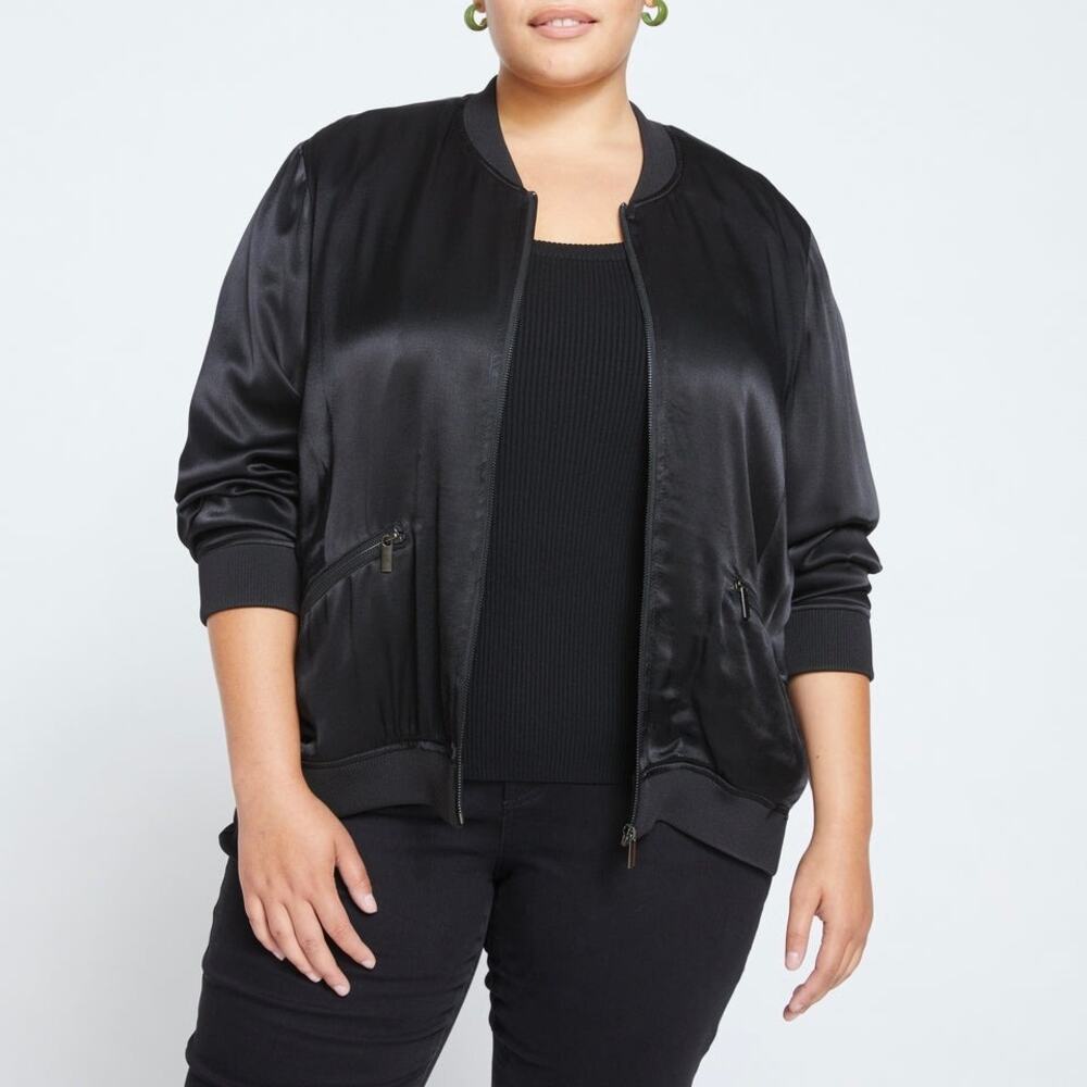 Universal Standard Satin Bomber Jacket - Black - S (14-16)